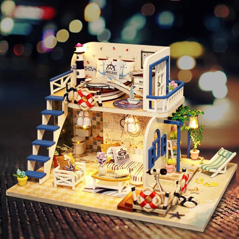DIY Sahil Evi Minyatür Seti | Ahşap Işıklı El Yapımı Villa Maketi